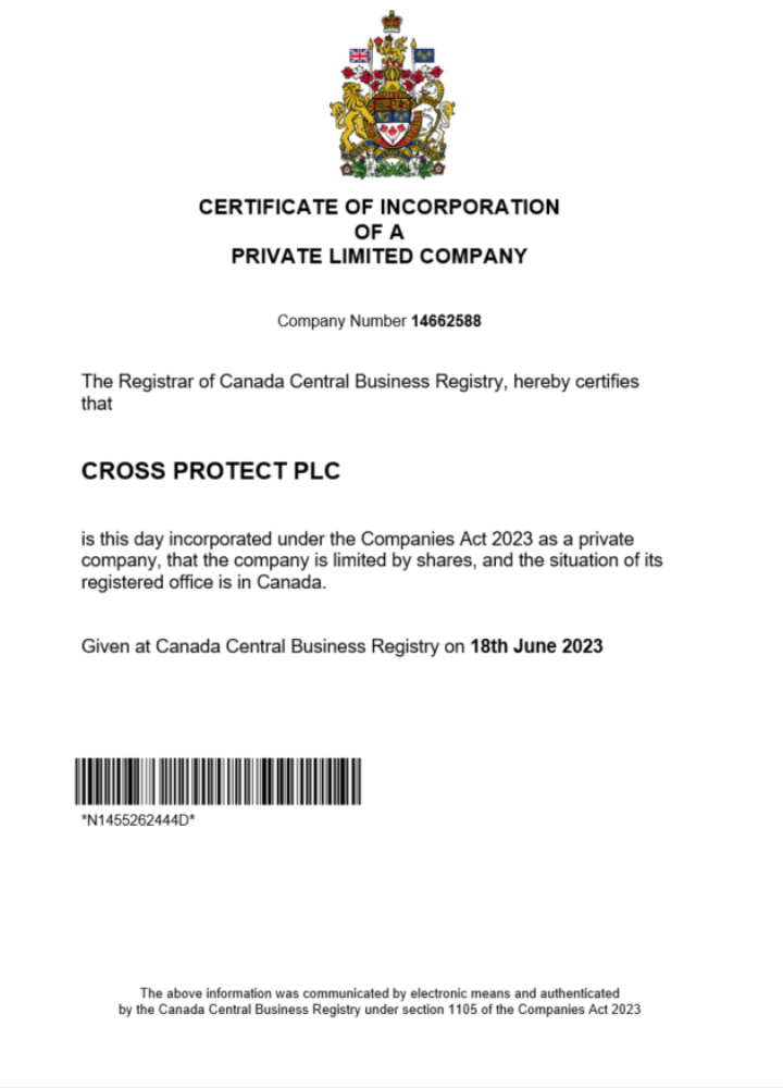 Canada certificate of registration Word and PDF template